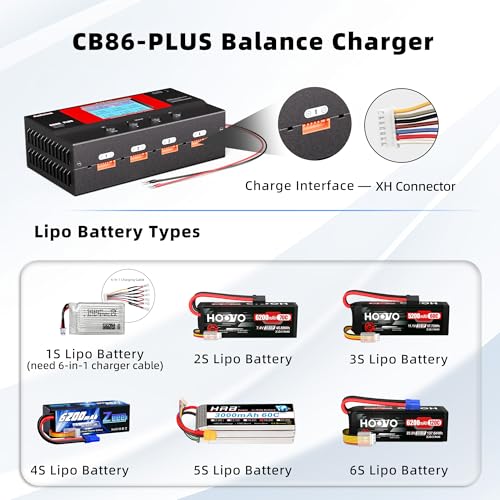 Radiolink CB86-PLUS RC Lipo Balance Smart Charger Discharger 8 Charging Ports 1S-6S 162W 6A with Power Supply Fast Charging, Battery Capacity Recovery Cycle Trickle for Li-Po/Li-Ion/Li-Fe/LiHV Battery