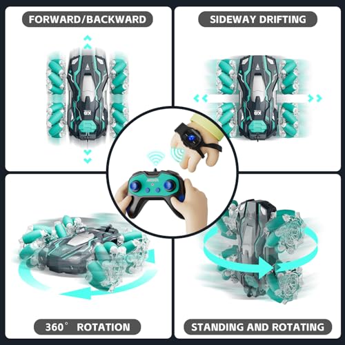 Highspeed 1:16 Scale 15 KM/H Gesture Sensing RC Stunt Car Toddler Toy, 4WD RC Car with LED Lights, 2.4GHz Gesture Control Sensing Sensitive & Strong Battery Toys Suitable for Father's Day/Birthday - color: Rc Stunt Car-green