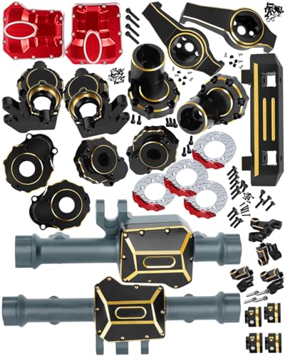 RC Upgrades Part for 1/10 TRX4,ARRCat Brass Front & Rear Portal Axles,Diff Covers,Axle Mount,Caster Blocks C Hub Carrier,Inner & Outer Portal Cover Housing,Hex Hub w/Red Diff Covers,Titanium - color: Titanium (1 Set)