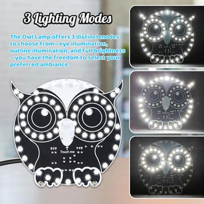 Touch Control LED Owl Soldering Kit, ICSTATION Owl Light Soldering Learning Kit With 3 Light Modes Brightness Adjustment Soldering Project for Adults College Students Solder Education