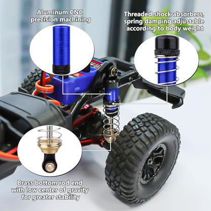 Aluminum 53mm Oil Shocks for TRX4M 1/18 RC Crawler — Long Threaded Shock Absorbers, Adjustable Preload, Brass Bottom Rod Ends, Smooth Dampers, Upgrade Suspension 4-Pack