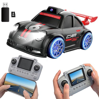 OBEST 2.4" Screen FPV Mini RC Car with Camera, Rechargeable 360° Drift Kids | Remote Control Car with 8G Card, Dual Control via Remote & App Controlled Vehicles, Follow/Escape/Demo Modes