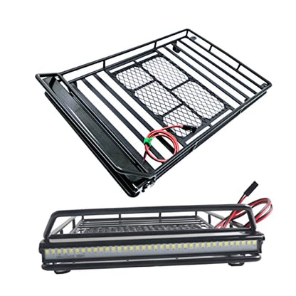 Gatuida Universal Car Roof Cargo Carrier Luggage Bracket for 1:10 Rc Crawler Sturdy Luggage Rack Built-in Light - size: 24.80X14.10X2.30CM