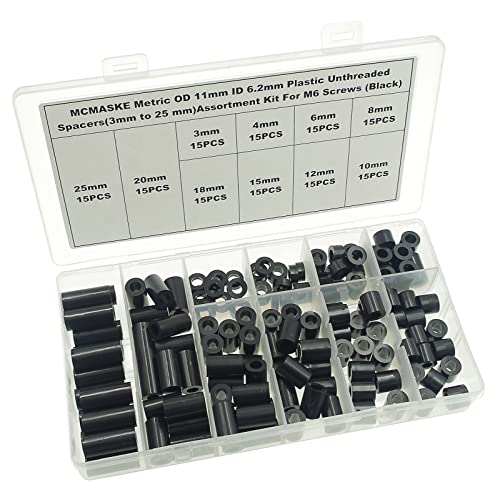 OD 11mm(0.433") ID 6.2mm(0.244") Plastic Unthreaded Spacers Assortment;Wall Plate spacers for M6 Screws;Clearance Spacers;Round Spacers;3mm to 25 mm Lengths(Black) - size: OD 11mm ID 6.2mm