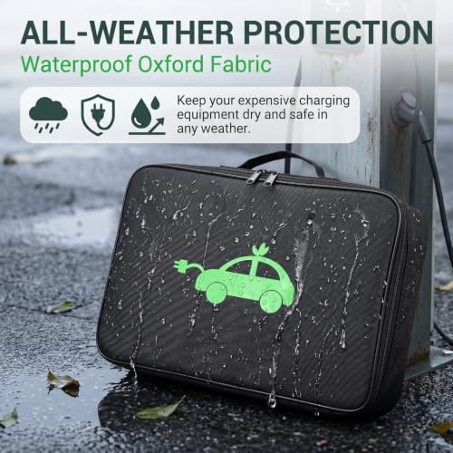 Car Tools Cable Bags, Auto Jumper Cable Bag, Heavy Duty Water Resistant Tools Box, Cables Cord Hoses Storage & Organizer for EV Charging Cables Extensions (Black)