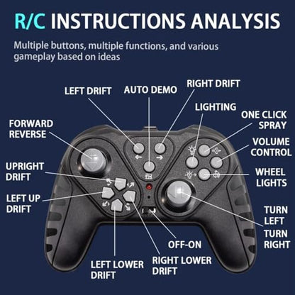Remote Control Car, Gesture Sensing RC Sunt Car, 2.4GHz RC Drift Cars with Spray Light and Sound, 360° Rotating Side Drifting RC Cars with 2 Batteries, Birthday Gifts (Blue)