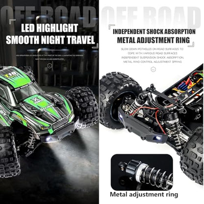 GoolRC 2105A Brushless RC Cars, 1:14 Scale Remote Control Car, 4WD 75KM/H High Speed RC Truck, All Terrains Off-Road Monster Trucks, 2.4GHz Electric Vehicle for Adults (Green) - color: Green, size: 1 Battery