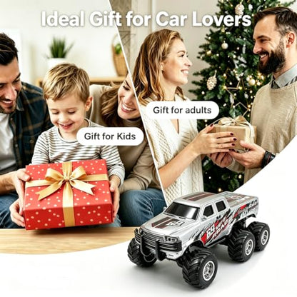 haomsj 1/64 Mini Rc Monster Truck 6x6 Off Road Remote Car for Kids & Adult | Sturdy Metal Car|3 Speeds|2.4G Flexible Remote Control|Long Lasting|Fast Charge|All-Terrain|Gift for Boys Age 3-12 - color: Gray