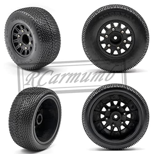 4pcs Rc Truck Tires,12mm/14mm Hex RC Wheels and Tires for 1/10 Slash 2WD 4×4 4wd,Arrm a Senton Axia1 Red cat Rc 4wd Hex Detachable Replacement Snow Tires Desert Tires,Black