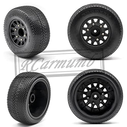 4pcs Rc Truck Tires,12mm/14mm Hex RC Wheels and Tires for 1/10 Slash 2WD 4×4 4wd,Arrm a Senton Axia1 Red cat Rc 4wd Hex Detachable Replacement Snow Tires Desert Tires,Black