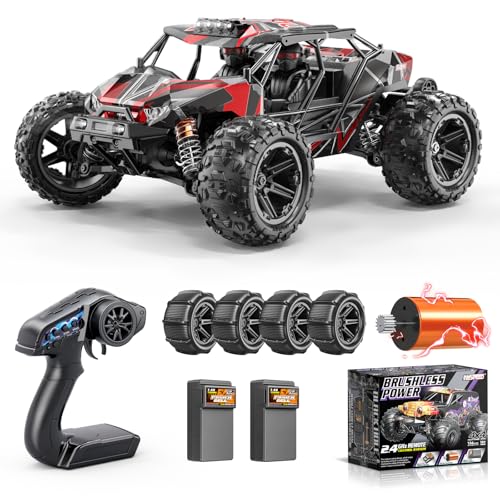 RC Cars 1/14 Brushless RC Car for Adults&Boys, Full Roll-Cage Frame, 4WD Fast Max 42mph, Remote Control RC Trucks for adults with Two 2S LiPo Batteries and Two sets of tires, Compatible with 3S LiPo