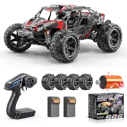 RC Cars 1/14 Brushless RC Car for Adults&Boys, Full Roll-Cage Frame, 4WD Fast Max 42mph, Remote Control RC Trucks for adults with Two 2S LiPo Batteries and Two sets of tires, Compatible with 3S LiPo