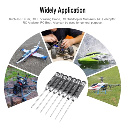 7Pcs Hex Screwdriver Set 0.9mm 1.27mm 1.3mm 1.5mm 2.0mm 2.5mm 3.0mm Hex Driver Allen Wrench RC Tool Kit for RC Car Multi-Axis FPV Racing Drone RC Quadcopter Helicopter Models