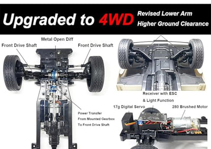 HLSFWDRIVE RC Kei Truck WPL D14 RC Car Drift Off Road 4WD Suzuki RTR | 1/10 Scale RC Drift Car 280 Motor 2.4 GHz Proportional Control Carry Vehicle Revised Chassis Hobby Toy Adult