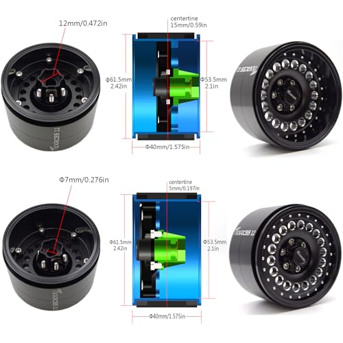 Adjustable 2 Offsets RC 2.2 Beadlock Wheels Rims Hub 1/10 Crawle Wheel Car Aluminum for Remote Control SCX10 Capra Wraith Trx4 Upgrades (4PC) (Bright Black) - color: Bright Black