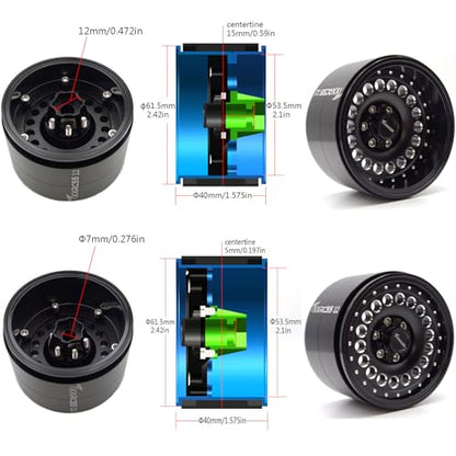 Adjustable 2 Offsets RC 2.2 Beadlock Wheels Rims Hub 1/10 Crawle Wheel Car Aluminum for Remote Control SCX10 Capra Wraith Trx4 Upgrades (4PC) (Bright Black) - color: Bright Black