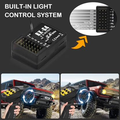 RC Radio System 4CH 2.4G RC Transmitter with Receiver and Lanyard Anti-Jamming Remote Controller for RC Car Crawler Boat, Yellow - color: Yellow