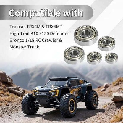 22-Pack Steel Sealed Bearing Kit - Compatible with TRX4M 1/18 RC Crawler, Full Upgrade Set to Replace Plastic Bushings for Smoother Drive & Steering