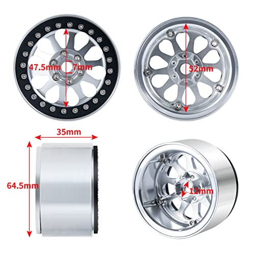 Benedict Harry 2.2" Aluminum Beadlock Wheel Rims for 1/10 RC Axial SCX10 Wraith 90048 90018 RR10 TRX4 Crawler car(Silver) - color: Silver