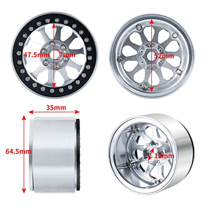 Benedict Harry 2.2" Aluminum Beadlock Wheel Rims for 1/10 RC Axial SCX10 Wraith 90048 90018 RR10 TRX4 Crawler car(Silver) - color: Silver