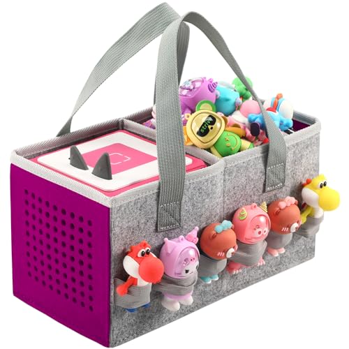 PISOSN Carrying Case for Toniebox Starter Set and Tonies Figurines, Travel Felt Cloth Musical Toy Folding Bag for Toniebox 2 & Accessories (Purple) - color: Purple