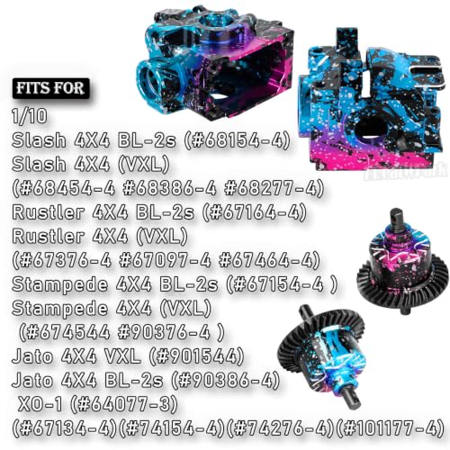 Aluminium Transmission Gearbox Upgrades Part for 1/10 Slash/Rustler/Stampede/Jato VXL 4X4 4WD,XO-1,RC Front Rear Gearbox & 37T Differential Gear,#6880#6881,Colorful(Blue Pink Tone) - color: Colorful(blue Pink Tone)- (Upgrades)