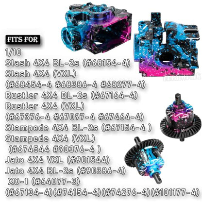 Aluminium Transmission Gearbox Upgrades Part for 1/10 Slash/Rustler/Stampede/Jato VXL 4X4 4WD,XO-1,RC Front Rear Gearbox & 37T Differential Gear,#6880#6881,Colorful(Blue Pink Tone) - color: Colorful(blue Pink Tone)- (Upgrades)