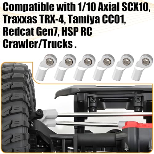 6PCS M3 Tie Rod End Joint Bend Ball Head Holder Linkage Aluminum 4.8mm Ball Cup Compatible with 1/10 Axial SCX10, Traxxas TRX-4, Tamiya CC01, Redcat Gen7, HSP RC Crawler/Trucks (Silver) - color: White