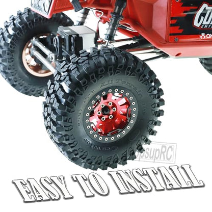 RC 2.2in Tires Tyres & Aluminium 2.2in Beadlock Wheel Rim for 1/10 SCX10 Capra AMG 6x6 TRX4 Gen8 Everest Gen 7 Pro RC Crawler (4PCS Red) - color: Red/2.2wheels-scx10