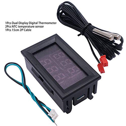 weideer Digital Thermometer Dual LED Display Fahrenheit to Centigrade Adjustable DC 4-28V -67~+248℉/-55～+120℃ High Accuracy Temperature Gauge Sensor with 2 Waterproof NTC Probes K-017