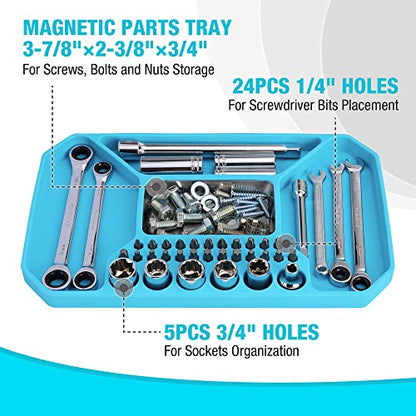 DURATECH 2-Piece Silicone Tool Tray, Magnetic Tool Organizer | Flexible Non-Slip Storage Tray for Sockets, Bolts, Nuts and Screwdriver Bits, Ideal for Garage & Mechanics