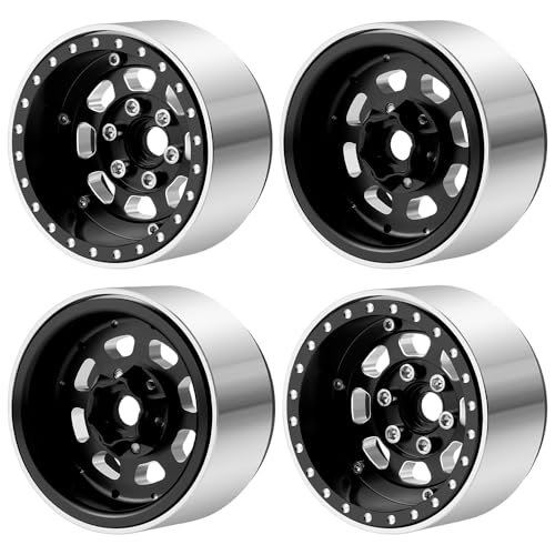 MORLORDY 4PCS Aluminum 1.9" Beadlock Wheel Rims for Most 1/10 RC Crawlers SCX10 90046, SCX10 I II III, TRX4, TRX6, CCO1, RC-4WD, D90, Wraith 90018, RR10 90048, 90053, RBX10, VS4-10, Gen7 8 (Black) - color: Black