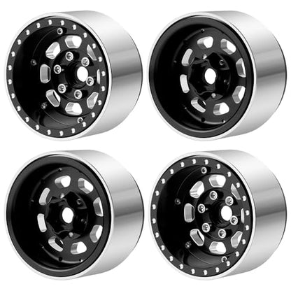 MORLORDY 4PCS Aluminum 1.9" Beadlock Wheel Rims for Most 1/10 RC Crawlers SCX10 90046, SCX10 I II III, TRX4, TRX6, CCO1, RC-4WD, D90, Wraith 90018, RR10 90048, 90053, RBX10, VS4-10, Gen7 8 (Black) - color: Black