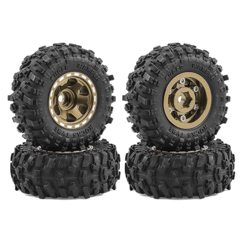 1.0" Beadlock Aluminum Wheels and 51mm Soft Rubber Tires | for SCX24, TRX4M, Ascent 18, FCX24, 1/18 1/24 RC Crawler, 7mm Hex, 0mm Offset, with Foam Inserts, (Bronze 101) - color: Bronze 101