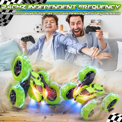 cosone Remote Control Car - RC Car Toys for Boys - 4WD 2.4Ghz Double Sided 360° Rotating RC Cars, Birthday Gifts for Kids Age 6 7 8-12 for Boys and Girls- Green - color: Green