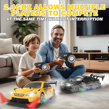 RC Drift Car 1:16, 2.4GHz 4WD Remote Control Car, 30+KM/H High Speed Drifting RC Cars with LED Lights Two Batteries and Drift Tires Racing Cars for Adults Boys Kids, Yellow - color: Yellow