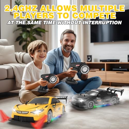 RC Drift Car 1:16, 2.4GHz 4WD Remote Control Car, 30+KM/H High Speed Drifting RC Cars with LED Lights Two Batteries and Drift Tires Racing Cars for Adults Boys Kids, Yellow - color: Yellow