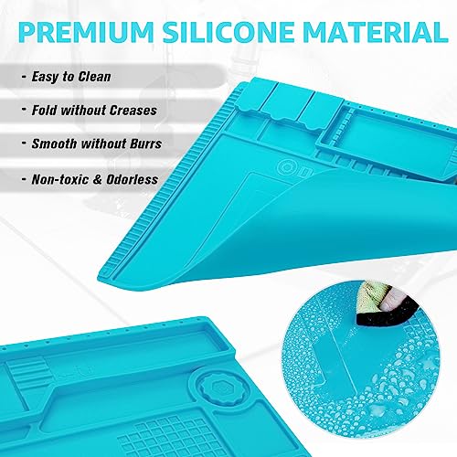 Heat Insulation Silicone Repair Mat | Heat Resistant 932°F, Tools and Parts Organizer, Magnetic Work Pad for Watch, Phone, Ipad, Laptop Repair, Soldering Iron