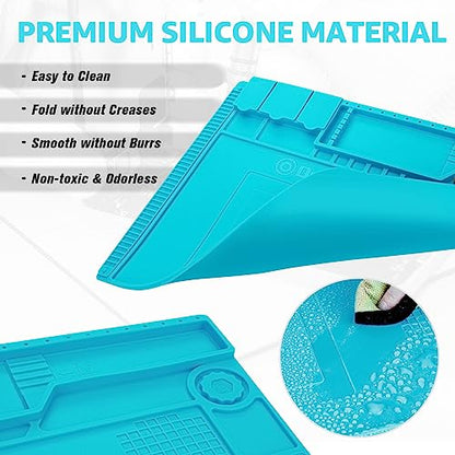 Heat Insulation Silicone Repair Mat | Heat Resistant 932°F, Tools and Parts Organizer, Magnetic Work Pad for Watch, Phone, Ipad, Laptop Repair, Soldering Iron