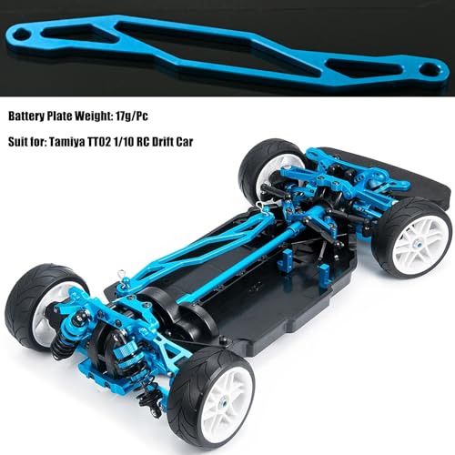 TT02 Battery Plate Aluminum Alloy Battery Holder Mount Plate for Tamiya 1/10 TT02 RC Car Chassis - CNC Machined Upgrade Part - Easy Install - Fits 7.2V/7.4V LiPo/NiMH Packs - color: Blue