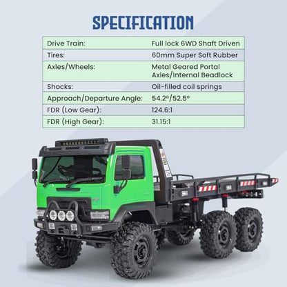 HOBBYPLUS ARKTOS 6x6 V1.5 CR18P Rock Crawler RTR All Terrain - Remote Control Car, Rock Crawler 1/18 Scale 6WD 2 Speed Transmission Off Road for Adults, RC Hobbyists (Green) - color: Green (6x6 V1.5)