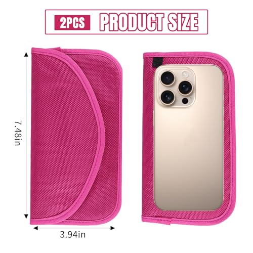 2PCS Faraday Bag for Phones and Car Keys, Keyless Entry RFID Signal Blocking Bag Key Fob Protector, Anti-Theft Faraday Pouch for Cell Phone Privacy Protection, Signal Shielding (Rose Red) - color: Rose Red