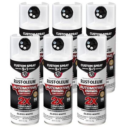 Rust-Oleum 2X Automotive Enamel 5-in-1 Spray Paint, Gloss White | Fast Dry, Adjustable Custom Spray Dial, Multi Surface (Metal, Wood, Plastic and More), Any Angle, Ultimate Coverage, 6 Pack - color: Gloss White, size: 12 Ounce (Pack of 6)