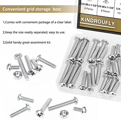 58 Pieces 1/4-20x 1/2", 3/4", 1", 1-1/4", 1-1/2", Phillips Pan Head Machine Screws Nuts Assortment Kit, 304 Stainless Steel, Fully Machine Thread - size: 1/4"-20