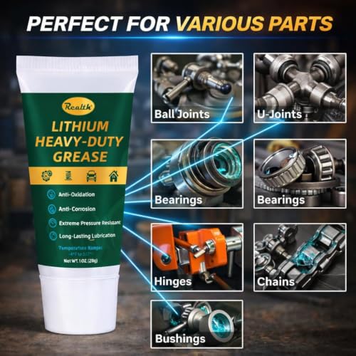 Realth Lithium Grease 1 oz High Temp Waterproof, 2 Pack | Synthetic Industrial Lubricant for Worm Gears, Rollers, Chains & Bearings, Ideal for Heavy-Duty Industrial & Automotive Use - size: 60g