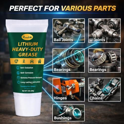 Realth Lithium Grease 1 oz High Temp Waterproof, 2 Pack | Synthetic Industrial Lubricant for Worm Gears, Rollers, Chains & Bearings, Ideal for Heavy-Duty Industrial & Automotive Use - size: 60g