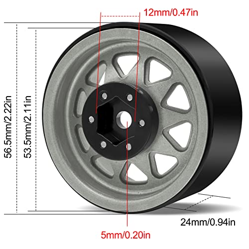 OGRC 1/10 RC Crawler Wheels 1.9" Aluminum Beadlock Wheel Rims | Offset -8.9mm Wheels, 1.9 Beadlock Wheels, for for TRX4 SCX10 Redcat GEN7 GEN8 RC4WD D90 Crawler, Grey - color: Grey