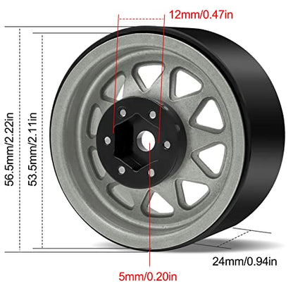 OGRC 1/10 RC Crawler Wheels 1.9" Aluminum Beadlock Wheel Rims | Offset -8.9mm Wheels, 1.9 Beadlock Wheels, for for TRX4 SCX10 Redcat GEN7 GEN8 RC4WD D90 Crawler, Grey - color: Grey