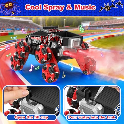 8WD Gesture Sensing RC Stunt Car Toys for Boys, Spider Remote Control Car | Hand Controlled Remote Control Car with Cool Light, Music & Spray, Christmas Birthday Gift for Kids 6 7 8 9 10 11 Year Old
