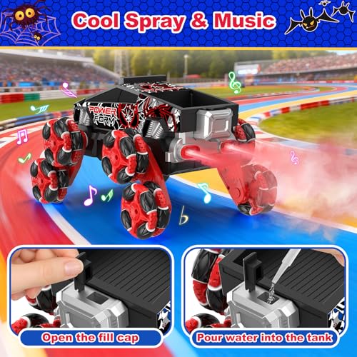 8WD Gesture Sensing RC Stunt Car Toys for Boys, Spider Remote Control Car | Hand Controlled Remote Control Car with Cool Light, Music & Spray, Christmas Birthday Gift for Kids 6 7 8 9 10 11 Year Old - color: Black